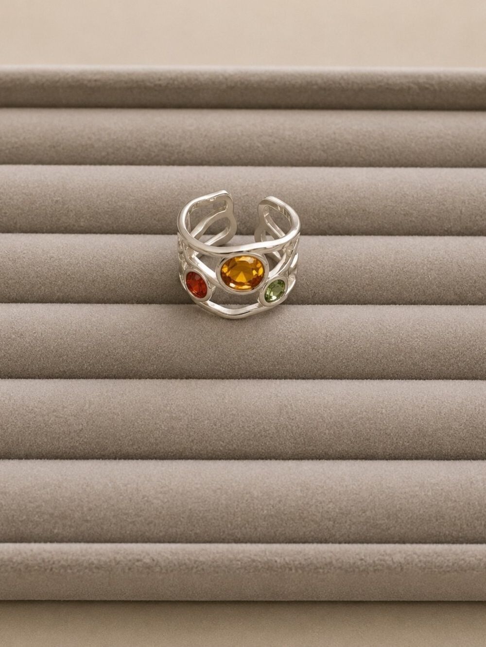 Stainless Steel Bracelet Ring Set Amber Gemstone - Picture 3 of 7